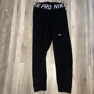NIKE PRO LEGGINGS DRI FIT WOMENS CROP BLACK GYM WORKOUT BOTTOMS MESH Small